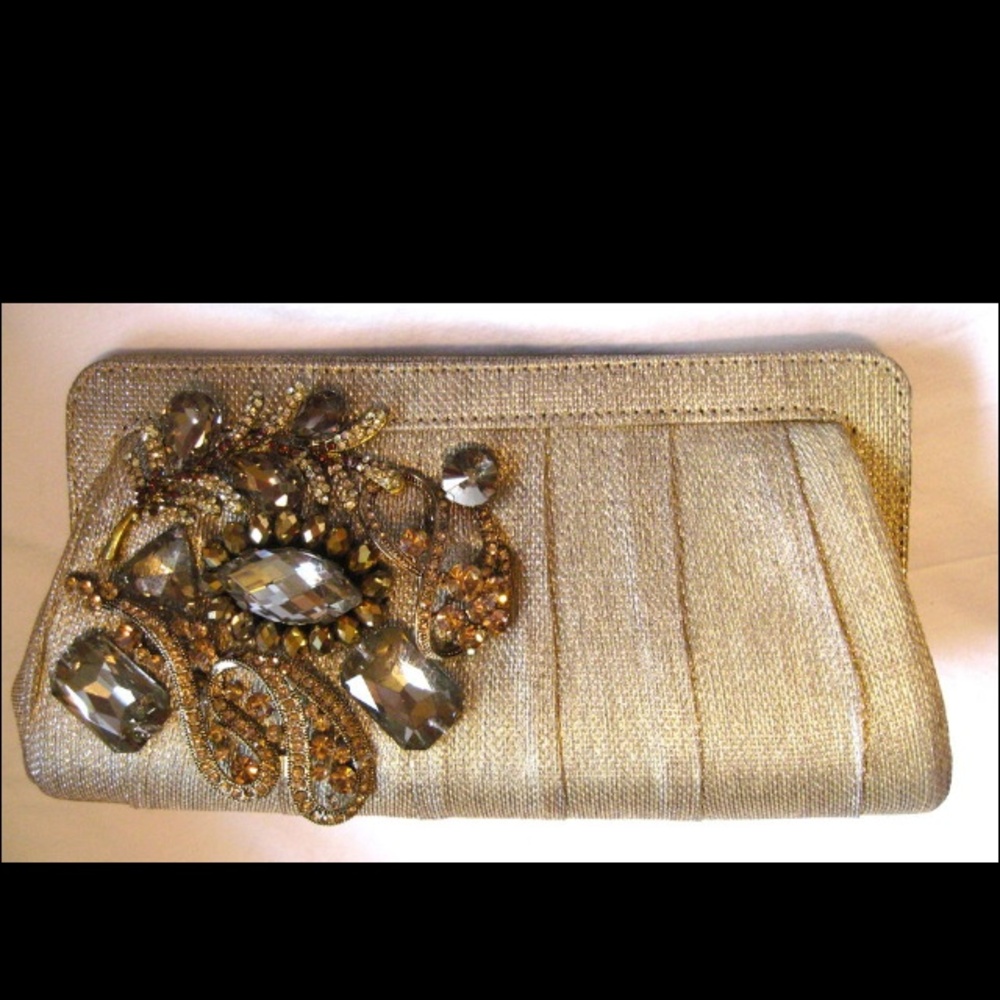 Gold Jeweled Evening Clutch - Elegant Womens Bag